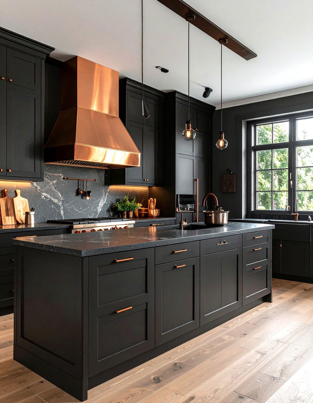 Black kitchen cabinets copper accents - 30 black kitchen cabinet ideas