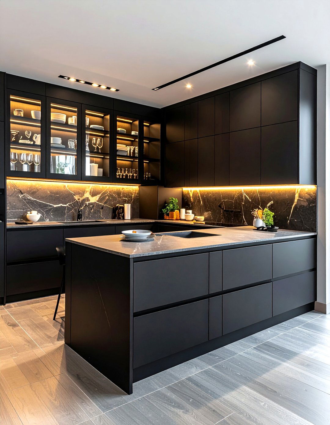 Black kitchen cabinets glass doors - 30 black kitchen cabinet ideas