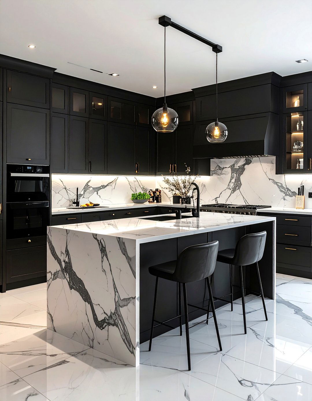 Black kitchen cabinets marble countertops - 30 black kitchen cabinet ideas
