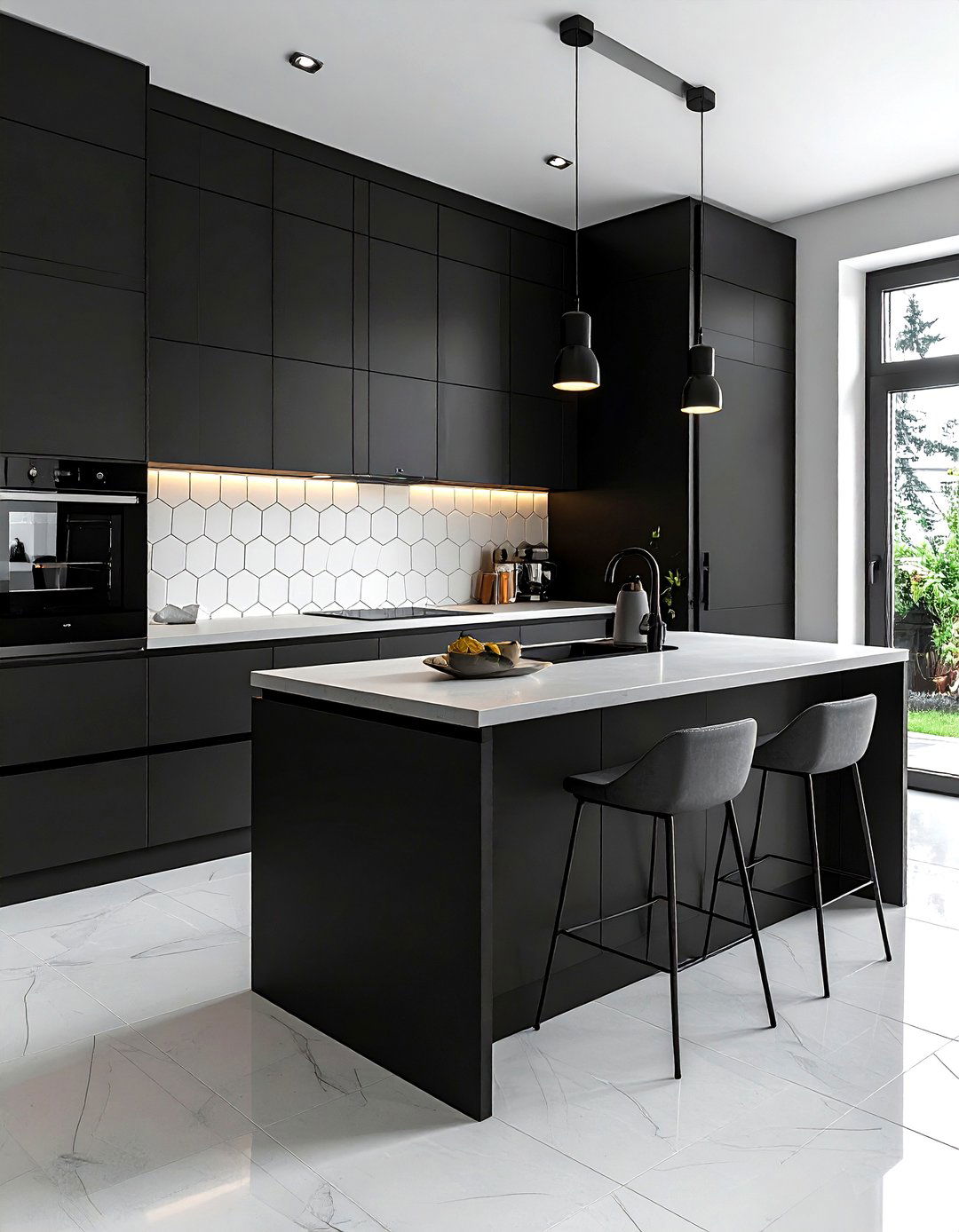 Black kitchen cabinets white backsplash - 30 black kitchen cabinet ideas