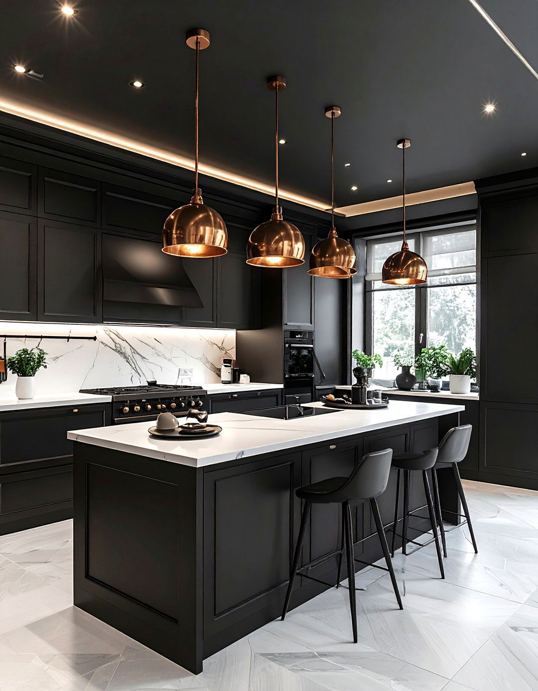 Black kitchen ceiling - 30 black kitchen decor ideas