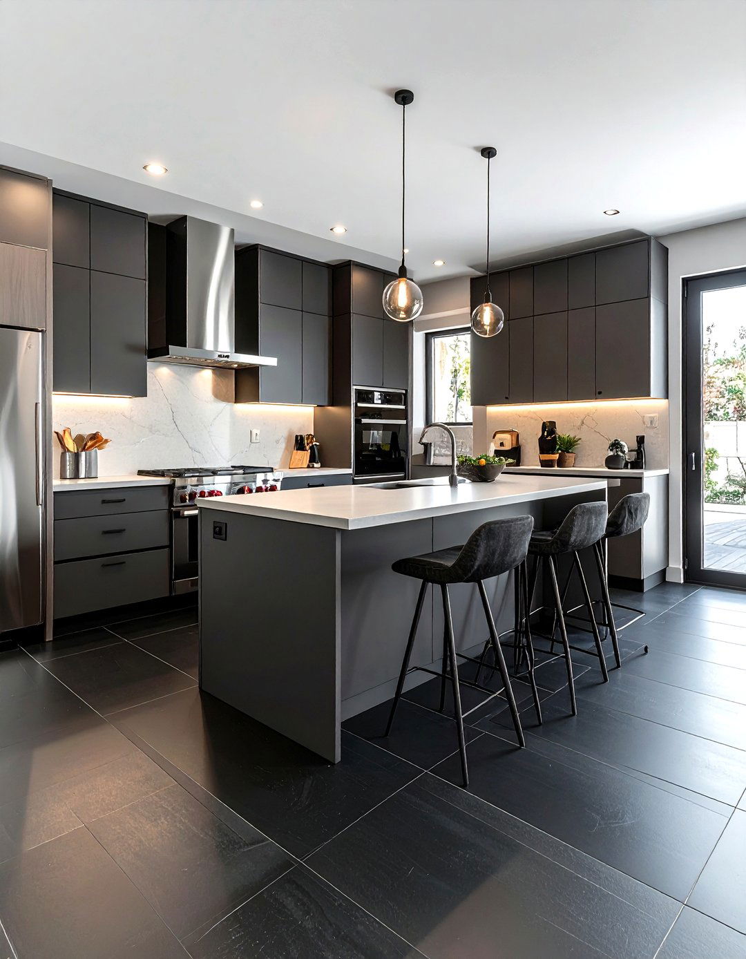 Black kitchen floor - 30 dark kitchen ideas