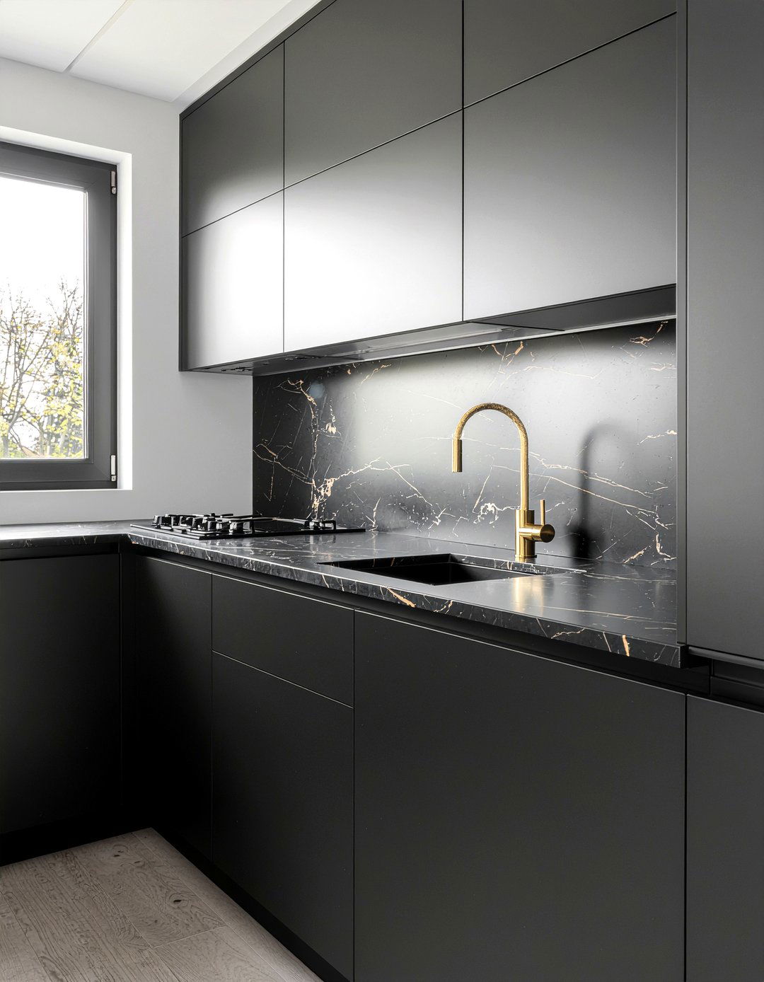 Black kitchen gold faucet - 30 gold accent kitchen ideas