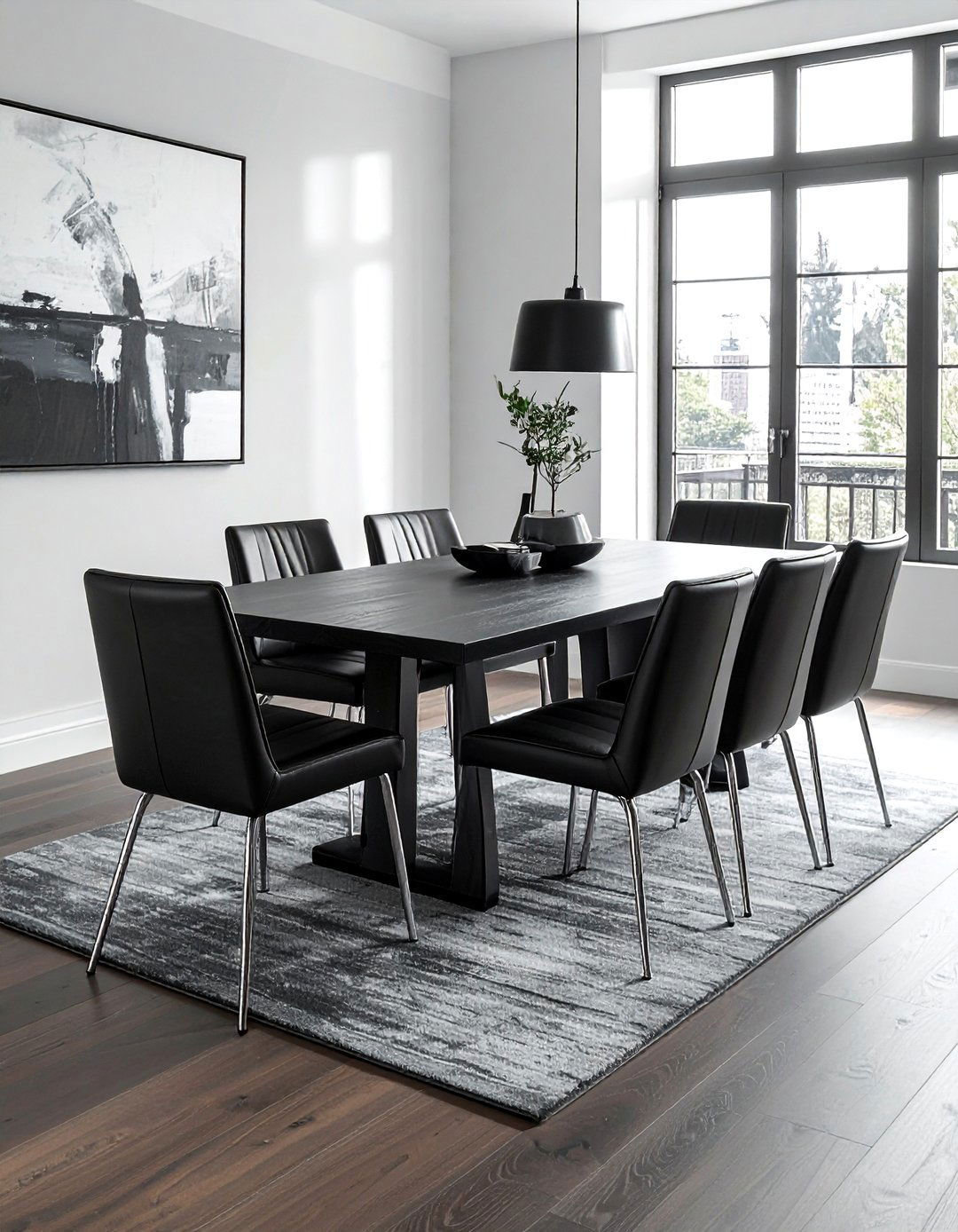 Black leather dining chairs - 30 black dining room furniture ideas
