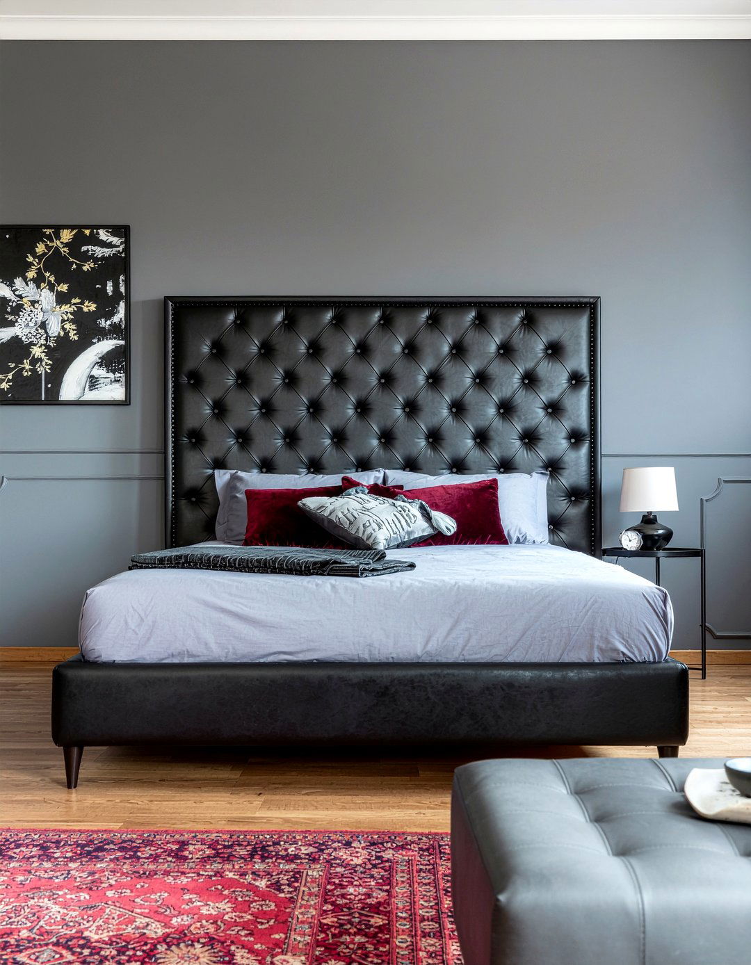Black leather headboard - 30 rock and roll bedroom ideas