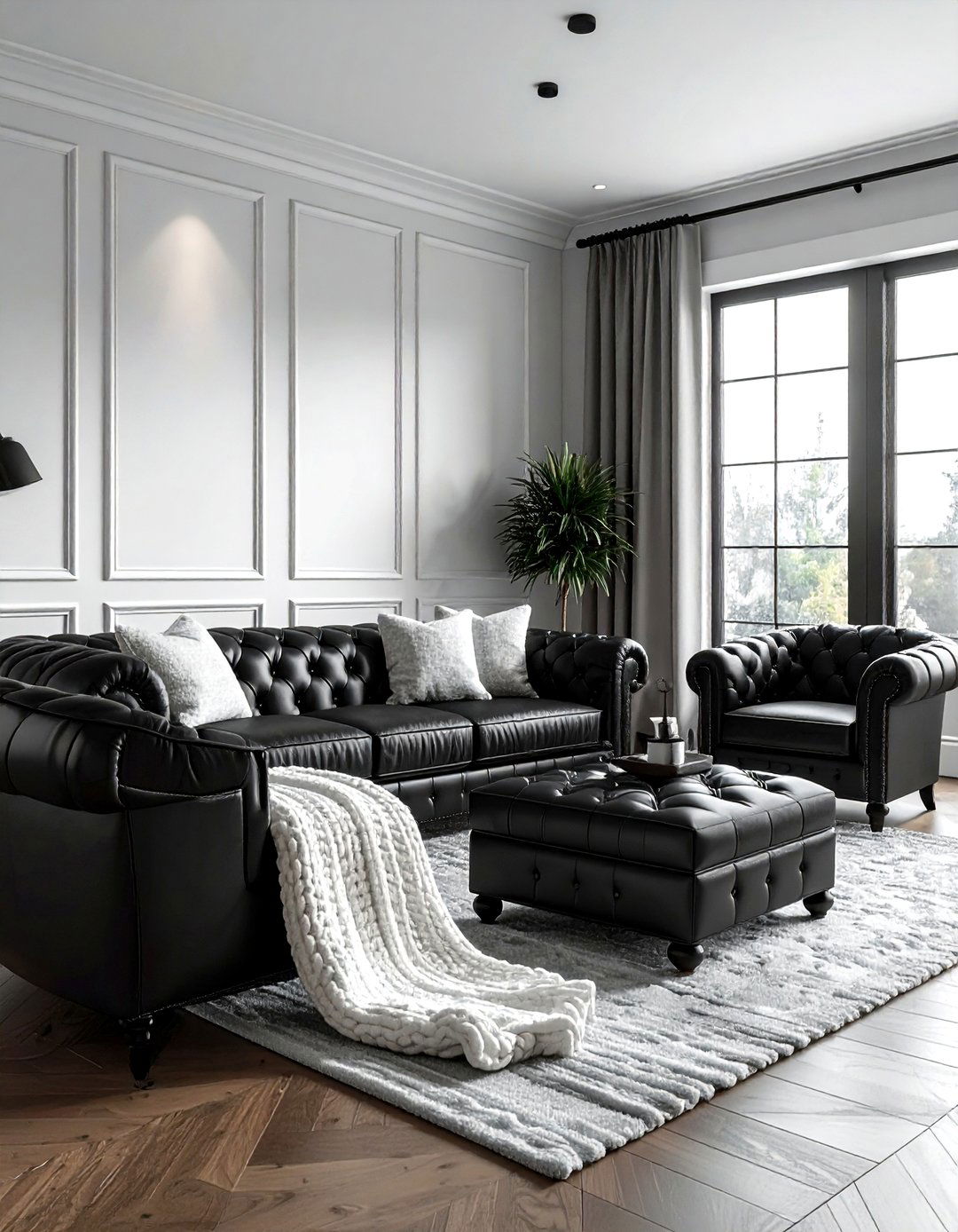 Black leather seating - 30 black living room decor ideas