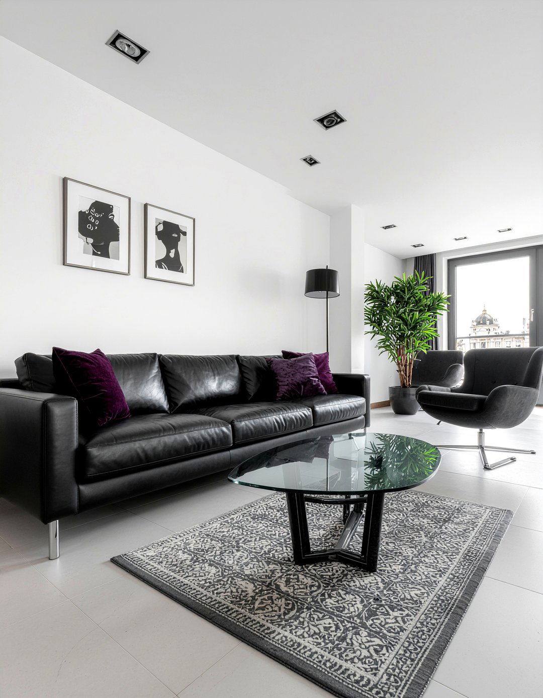 Black leather sofa - 30 leather living room ideas