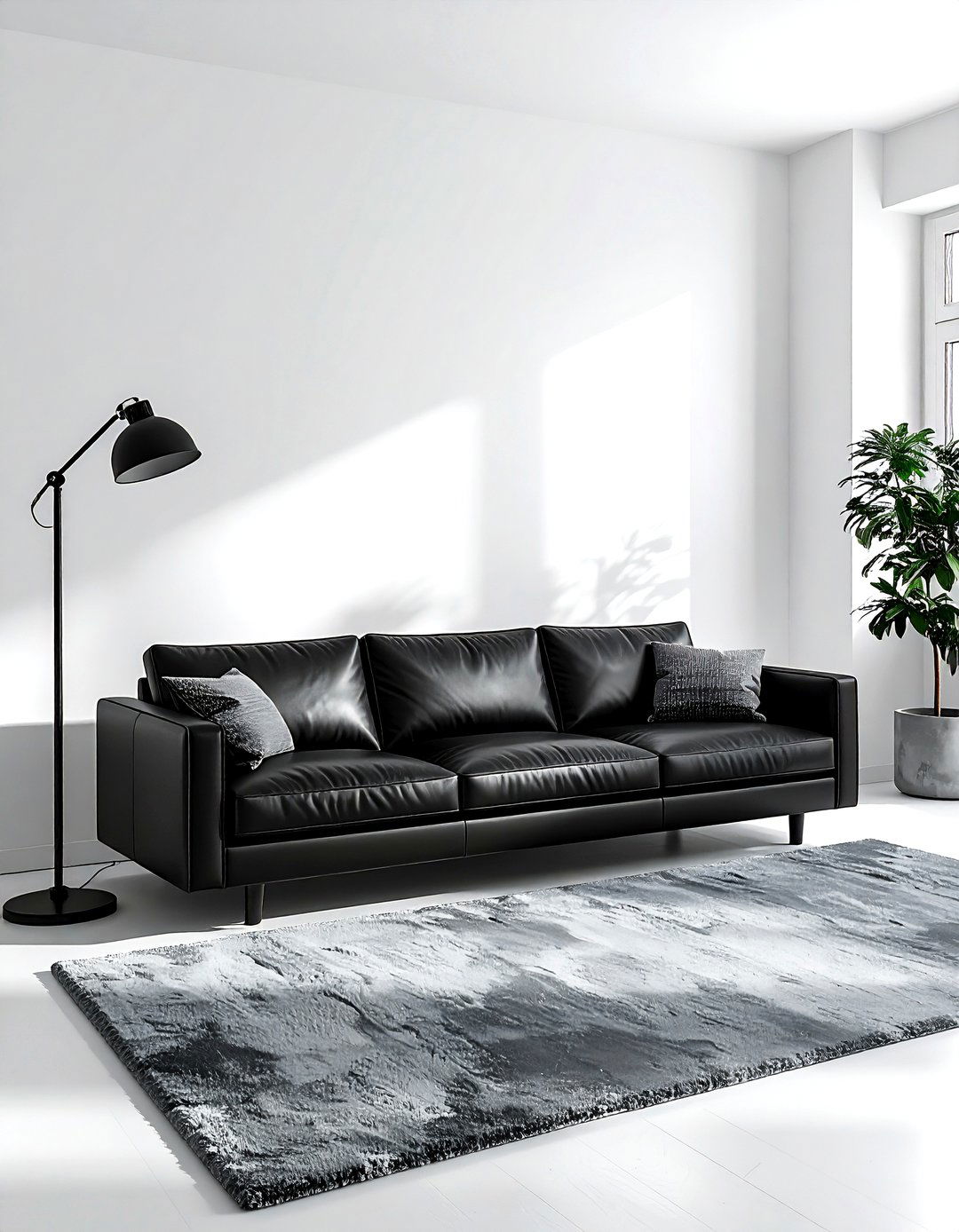 Black leather sofa living room - 30 minimalist black living room ideas