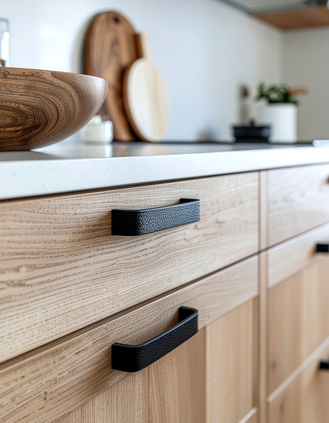 Black leather strap cabinet pulls - 30 black kitchen hardware ideas