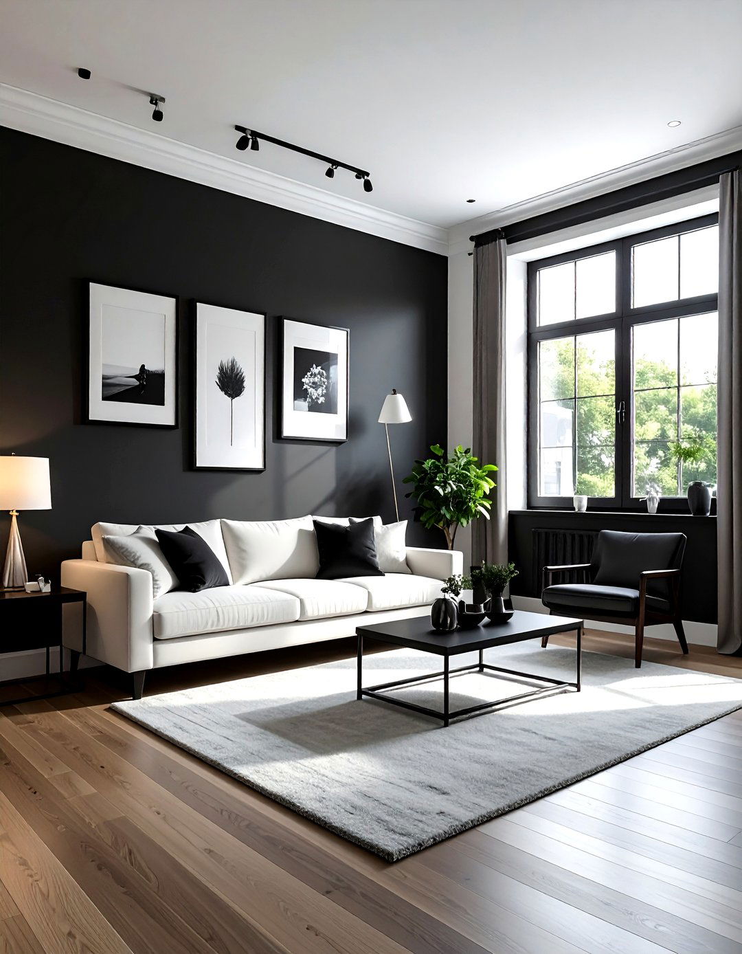 Black living room with gallery wall - 30 minimalist black living room ideas