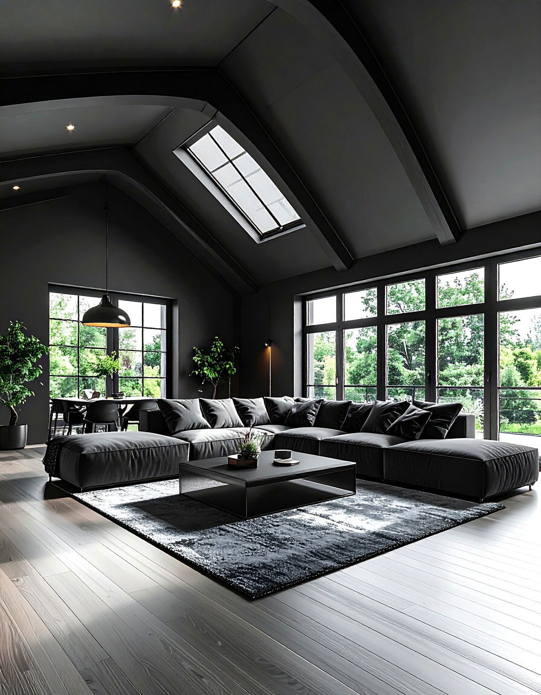 Black living room with vaulted ceiling - 30 minimalist black living room ideas