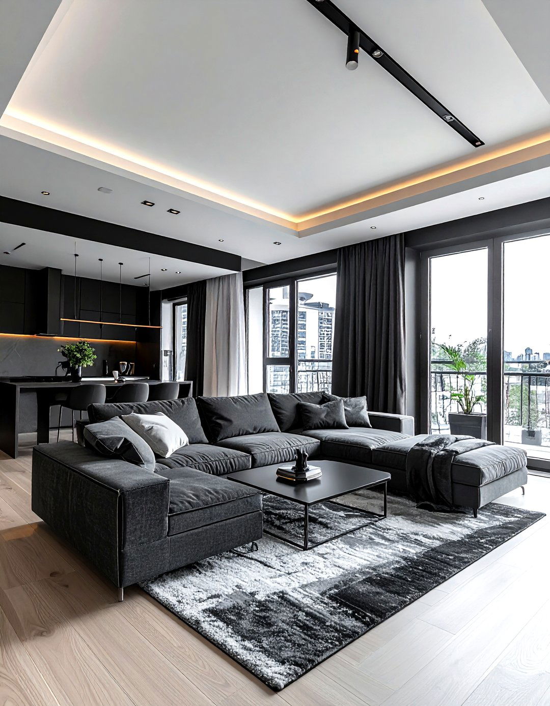 Black living room with white ceiling - 30 minimalist black living room ideas