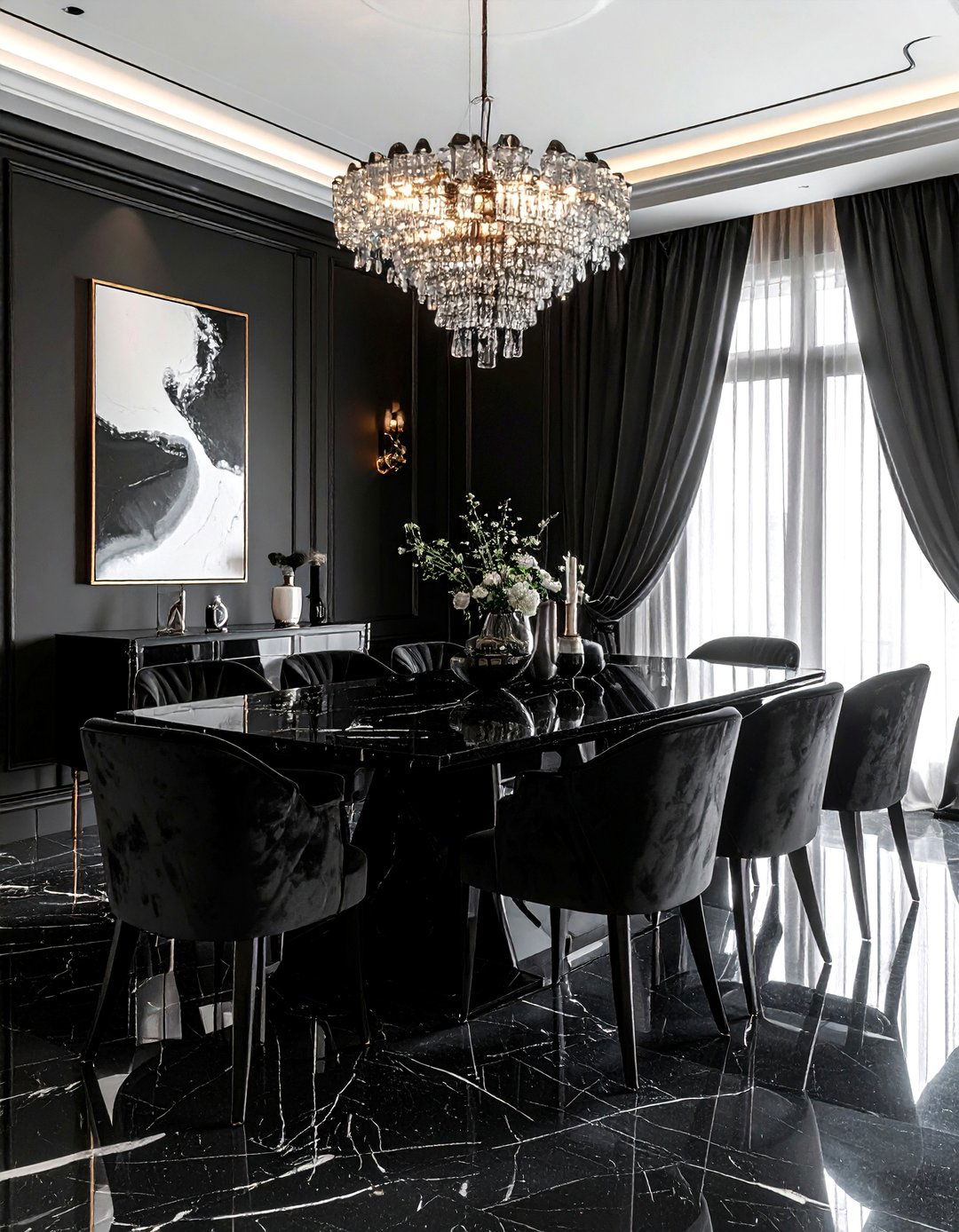Black luxury dining room - 30 black dining room decor ideas