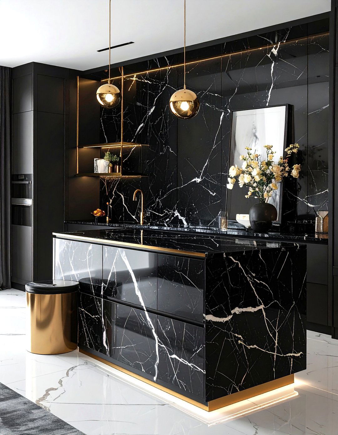 Black marble backsplash - 30 dining room backsplash ideas