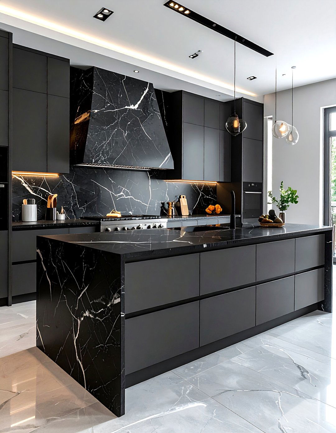 Black marble backsplash kitchen - 30 dark kitchen ideas