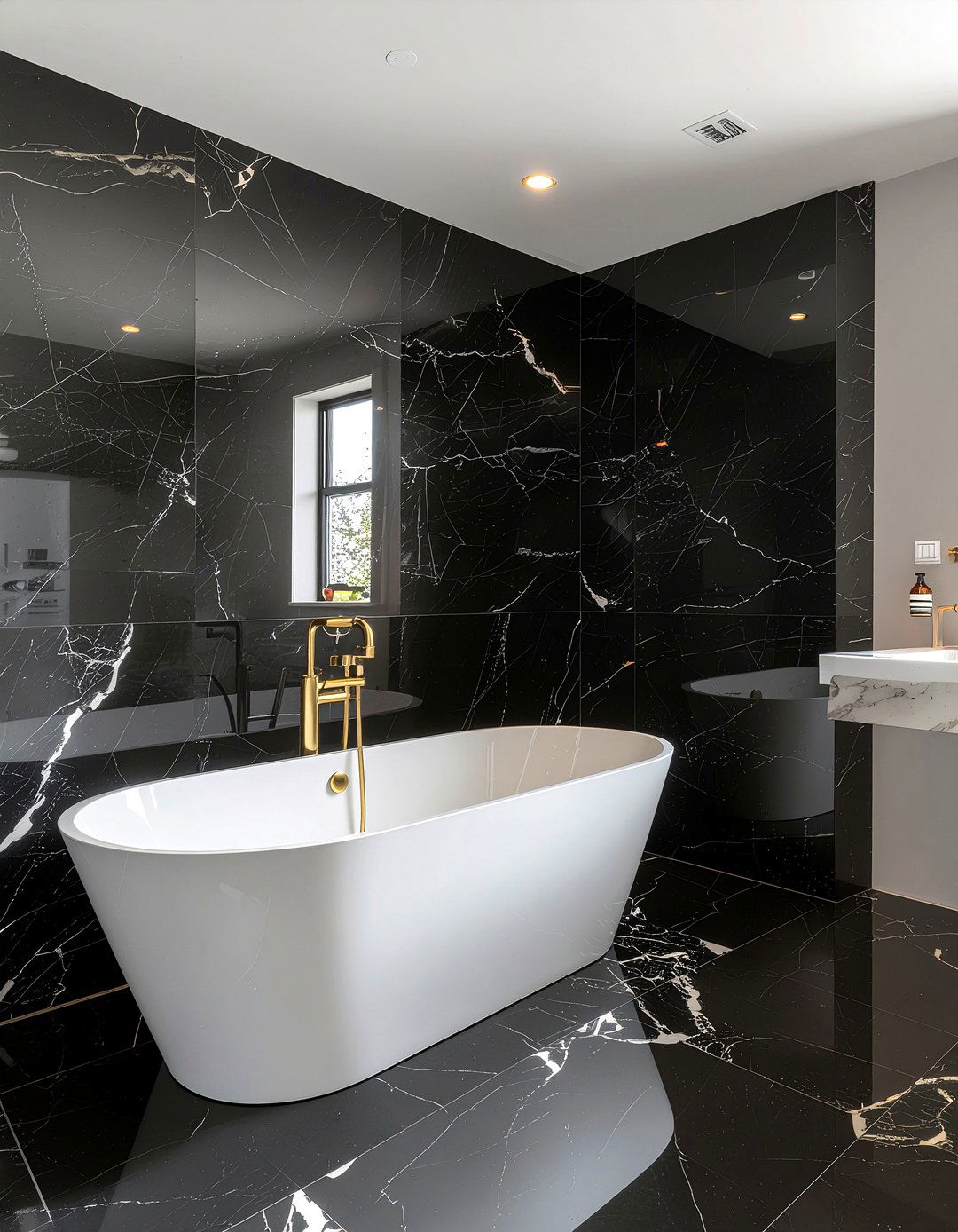Black marble bathroom wall - 30 bathroom feature wall ideas