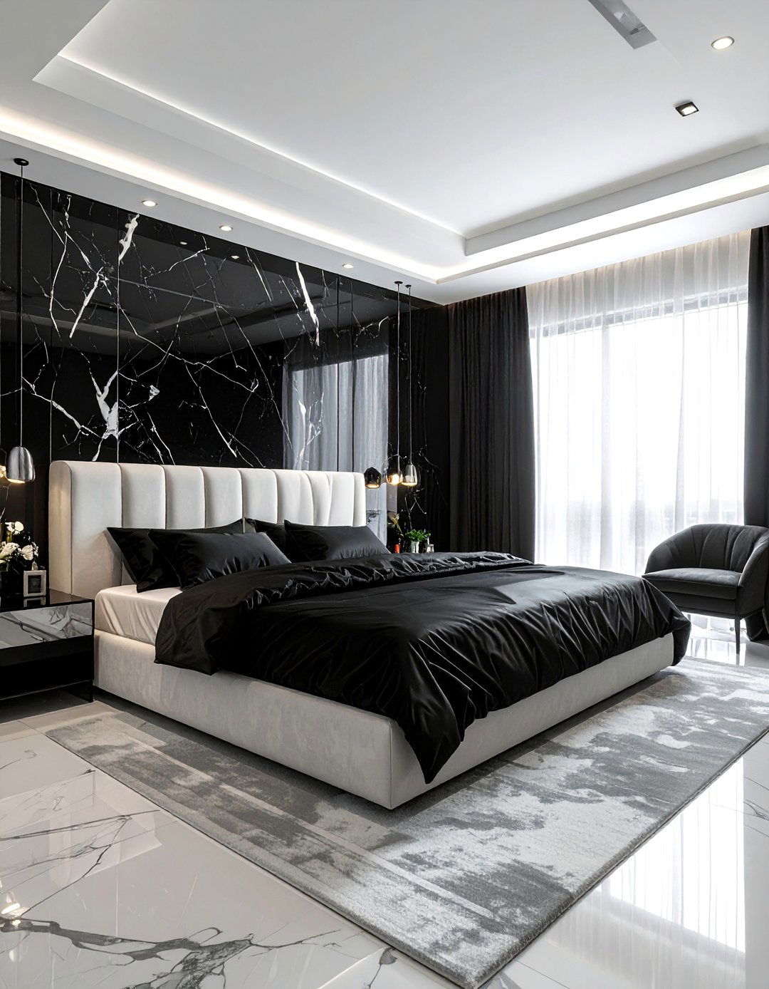 Black marble bedroom - 30 black bedroom decor ideas