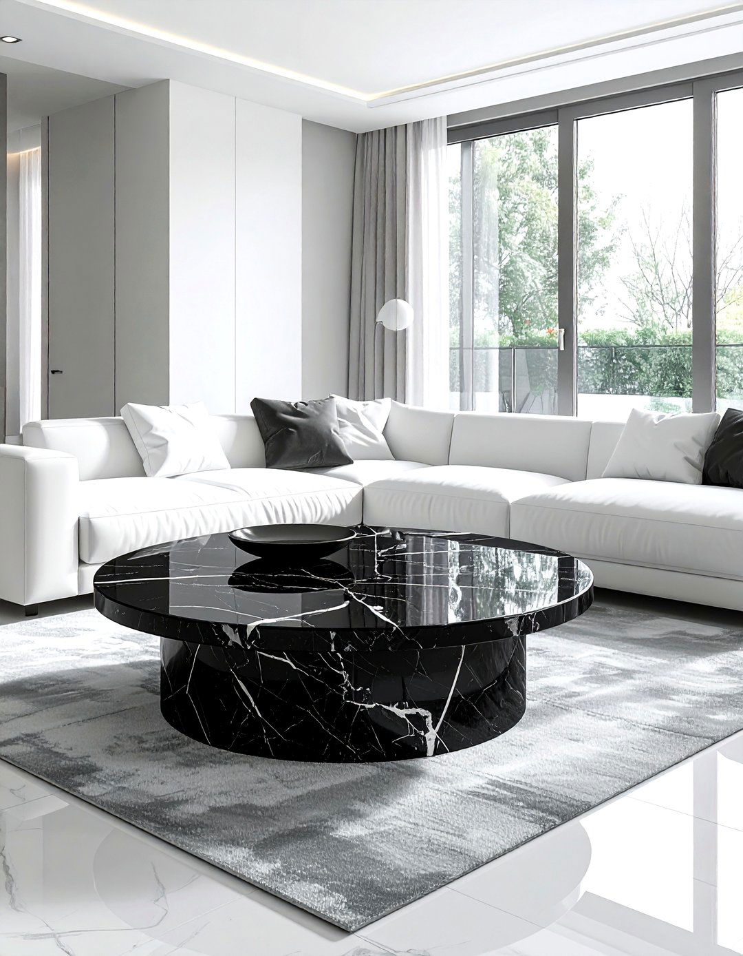 Black marble coffee table - 30 black living room decor ideas