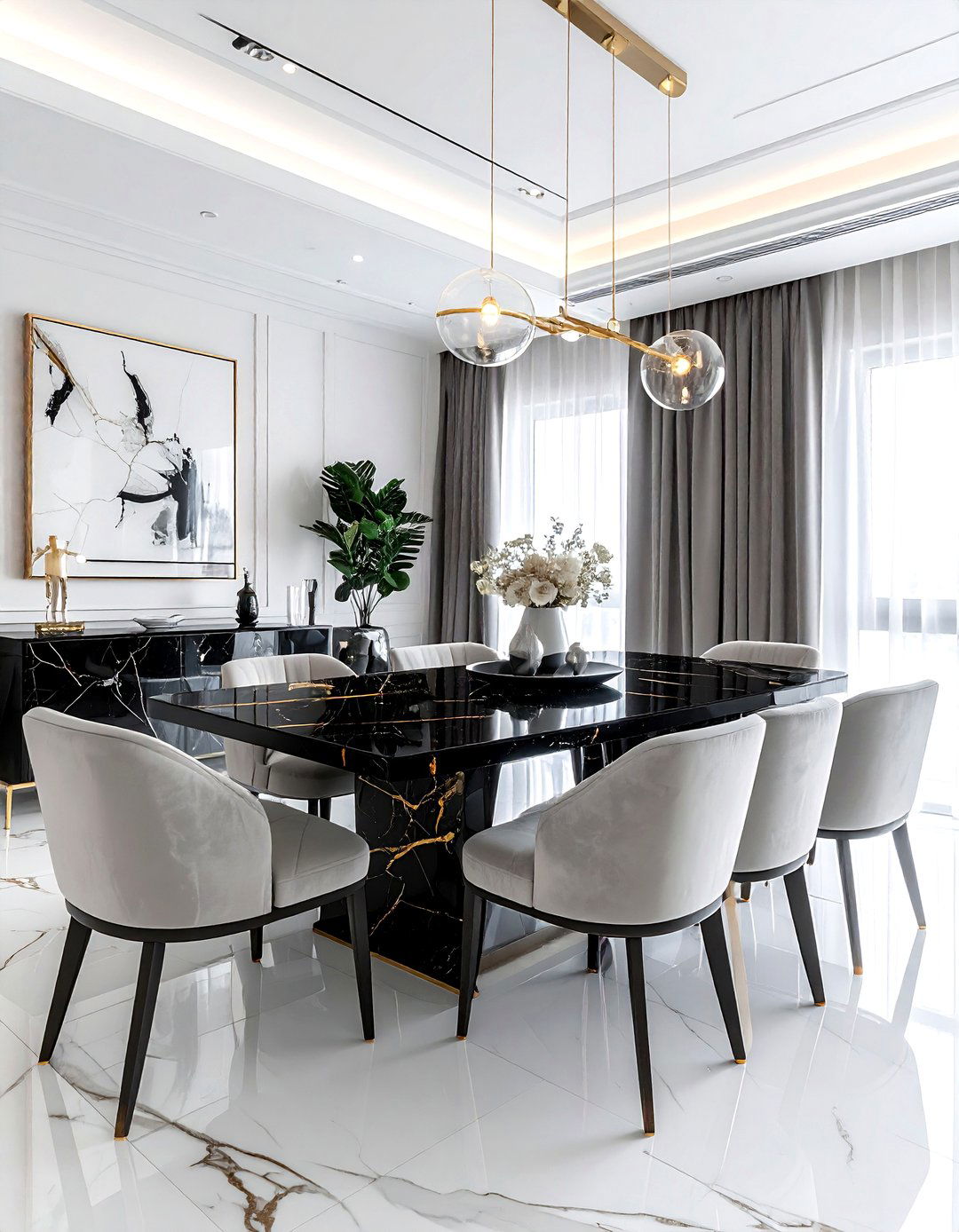 Black marble dining room - 30 palatial dining room ideas
