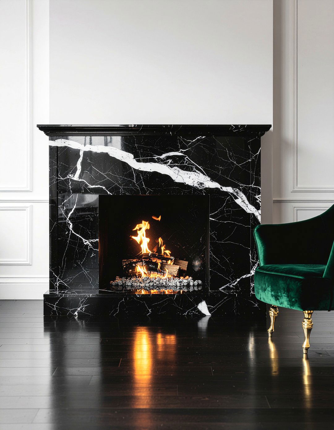 Black marble fireplace - 30 living room modern fireplace ideas