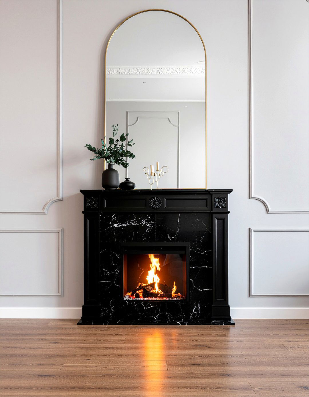 Black marble fireplace - 30 moody living room ideas