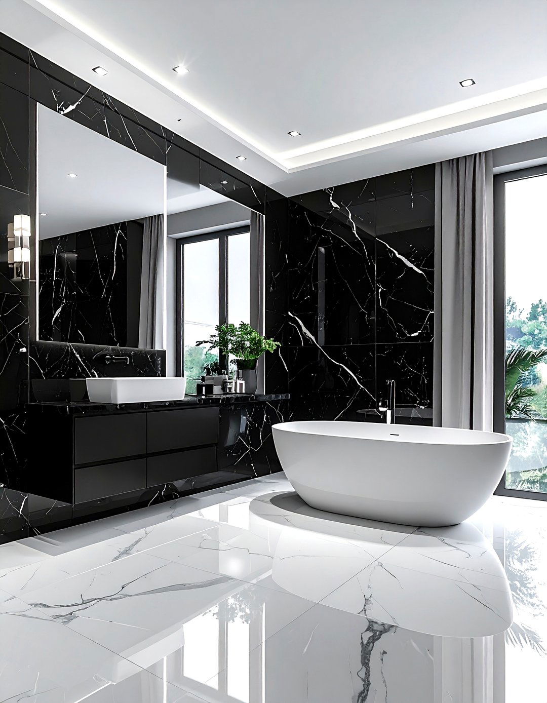 Black marble large tile bathroom - 30 oversized tile bathroom ideas