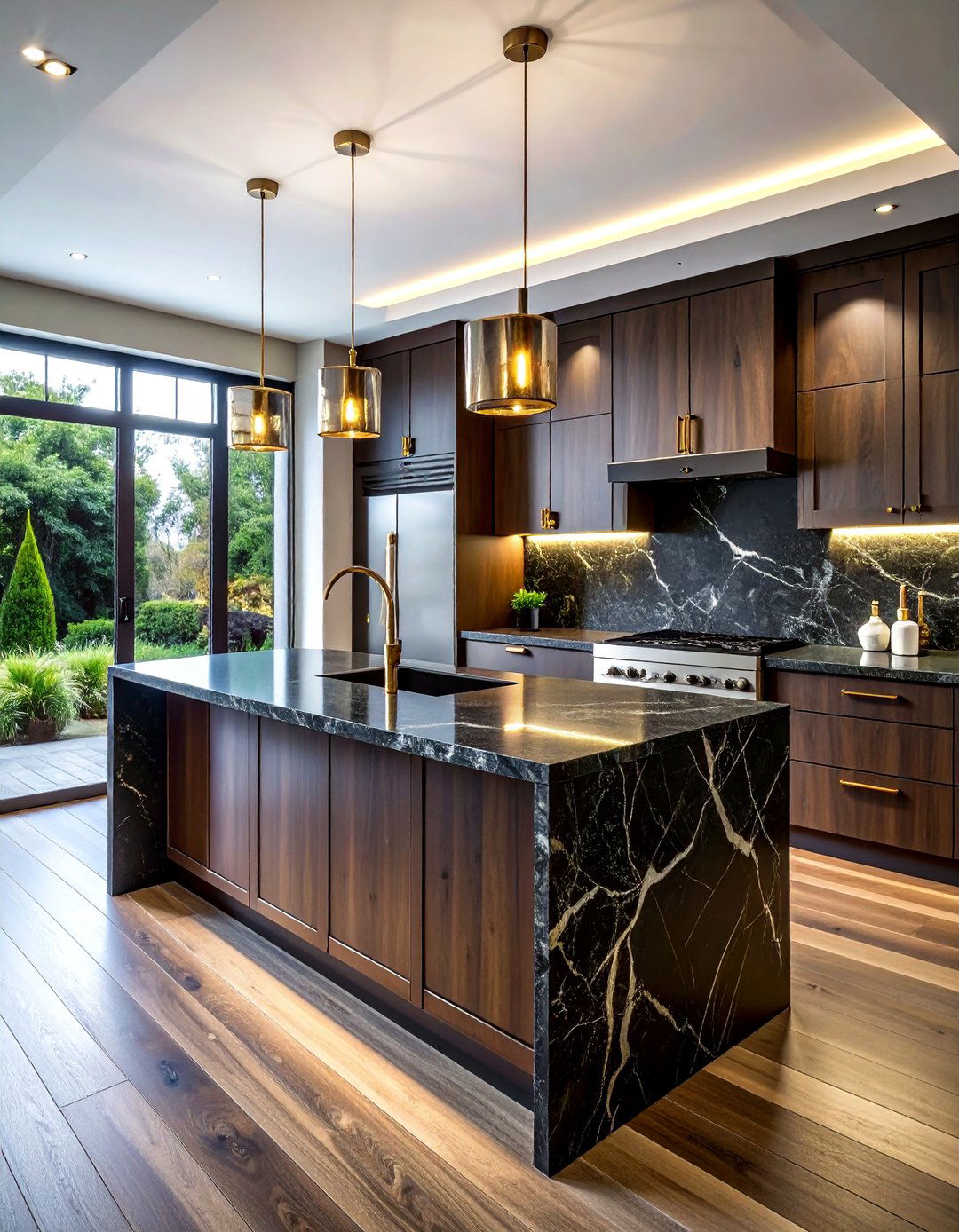 Black marble look porcelain slab - 30 porcelain tile kitchen backsplash ideas