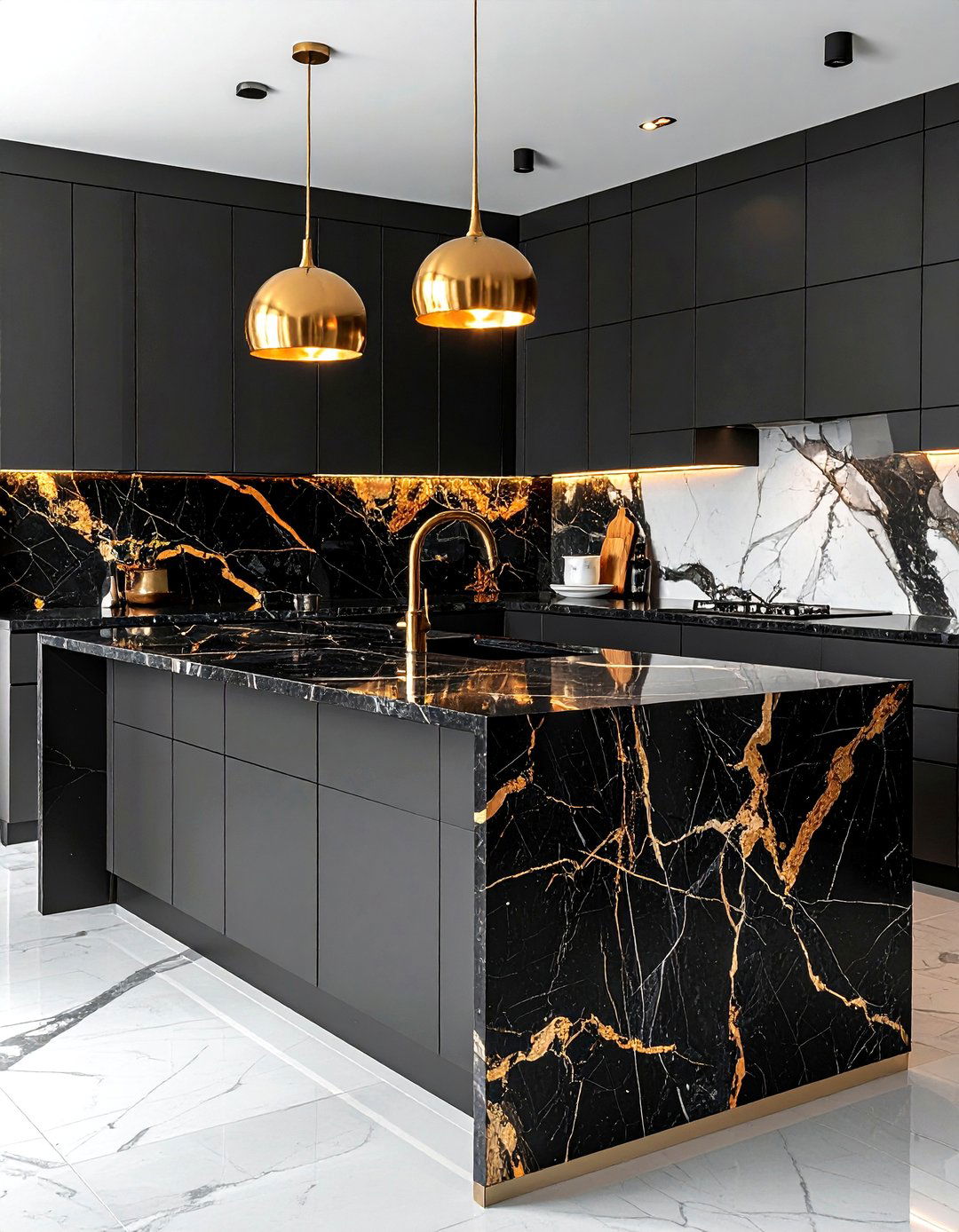 Black marble quartz backsplash - 30 Caesarstone kitchen ideas