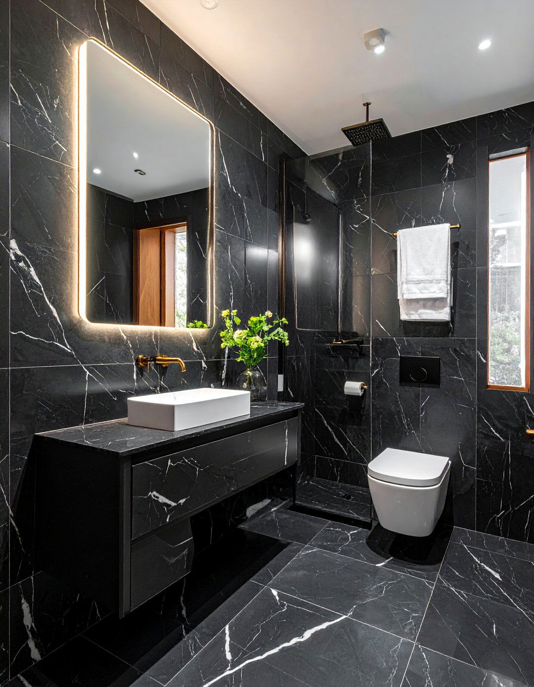 Black marble tile - 30 bathroom wall tile ideas