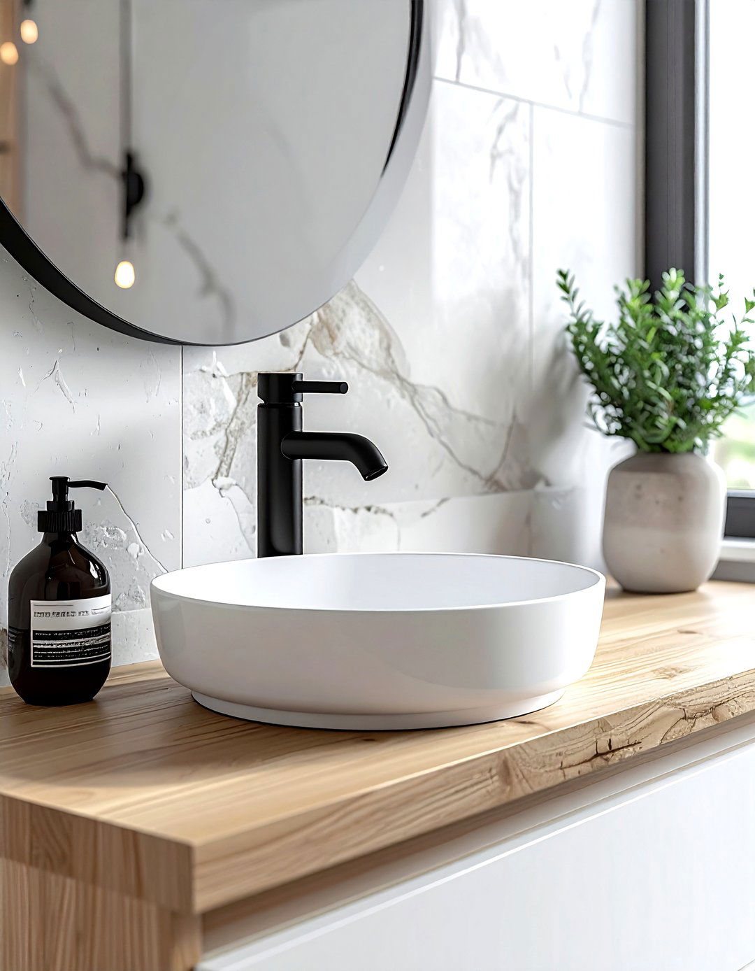 Black matte faucet - 30 Nordic bathroom ideas