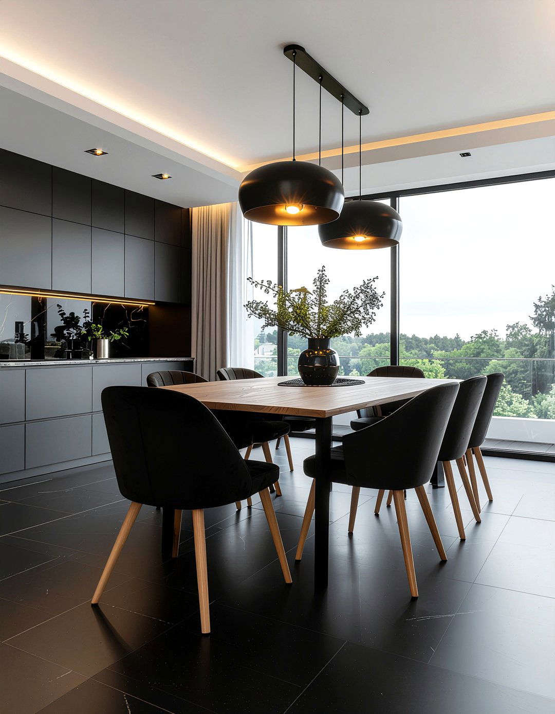 Black matte tile - 30 dining room tile floor ideas