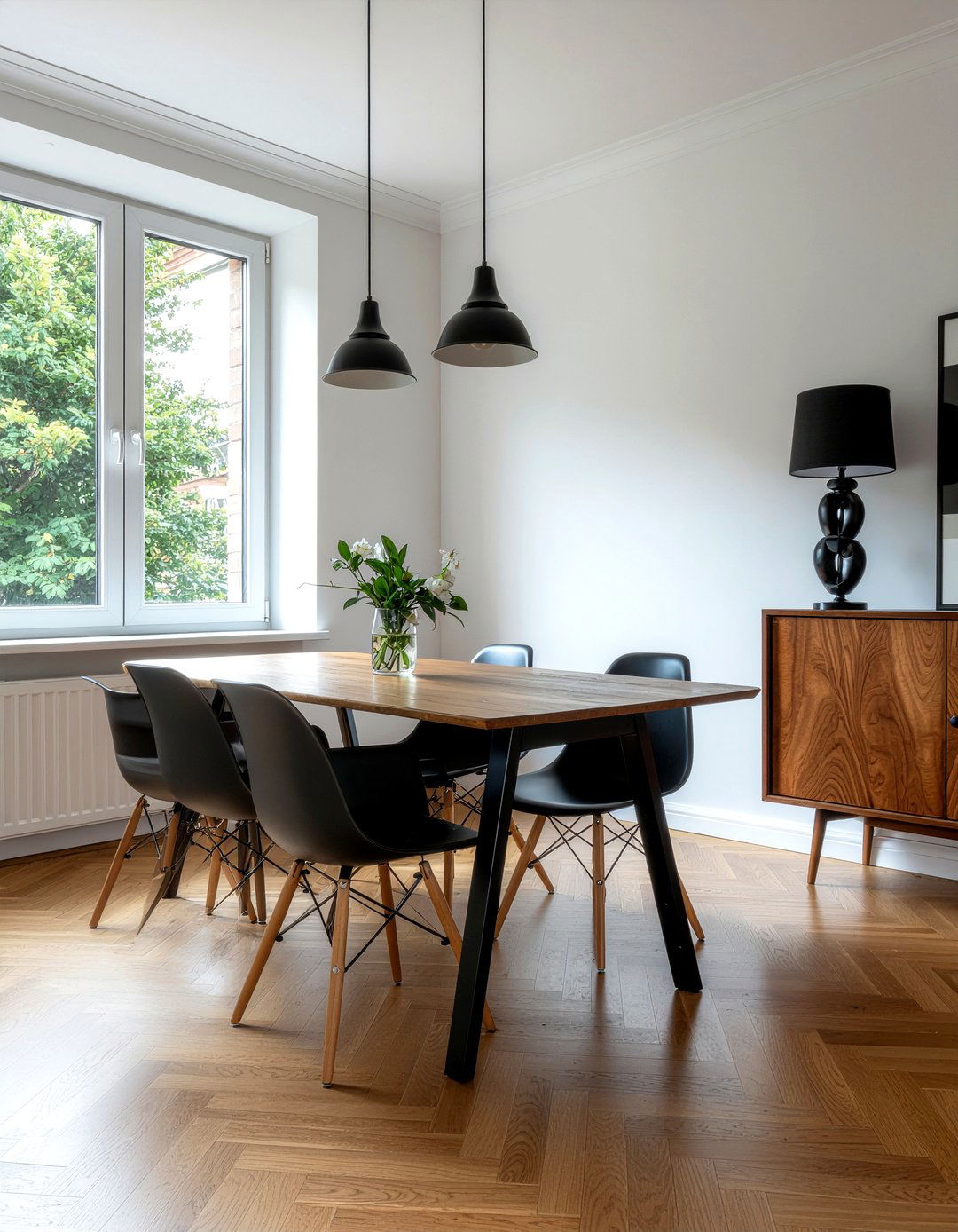 Black metal and walnut dining room - 30 dining room finish mixing ideas