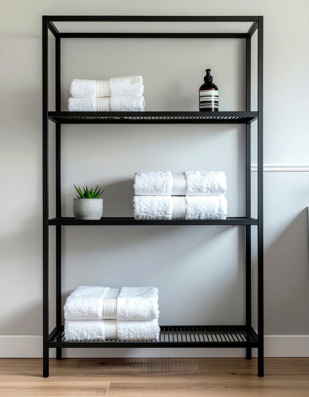 Black metal bathroom shelf - 30 bathroom shelf styling ideas