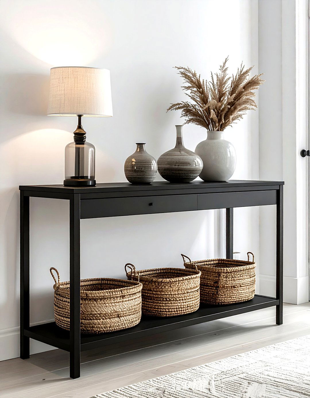 Black metal console table - 30 living room black metal furniture ideas