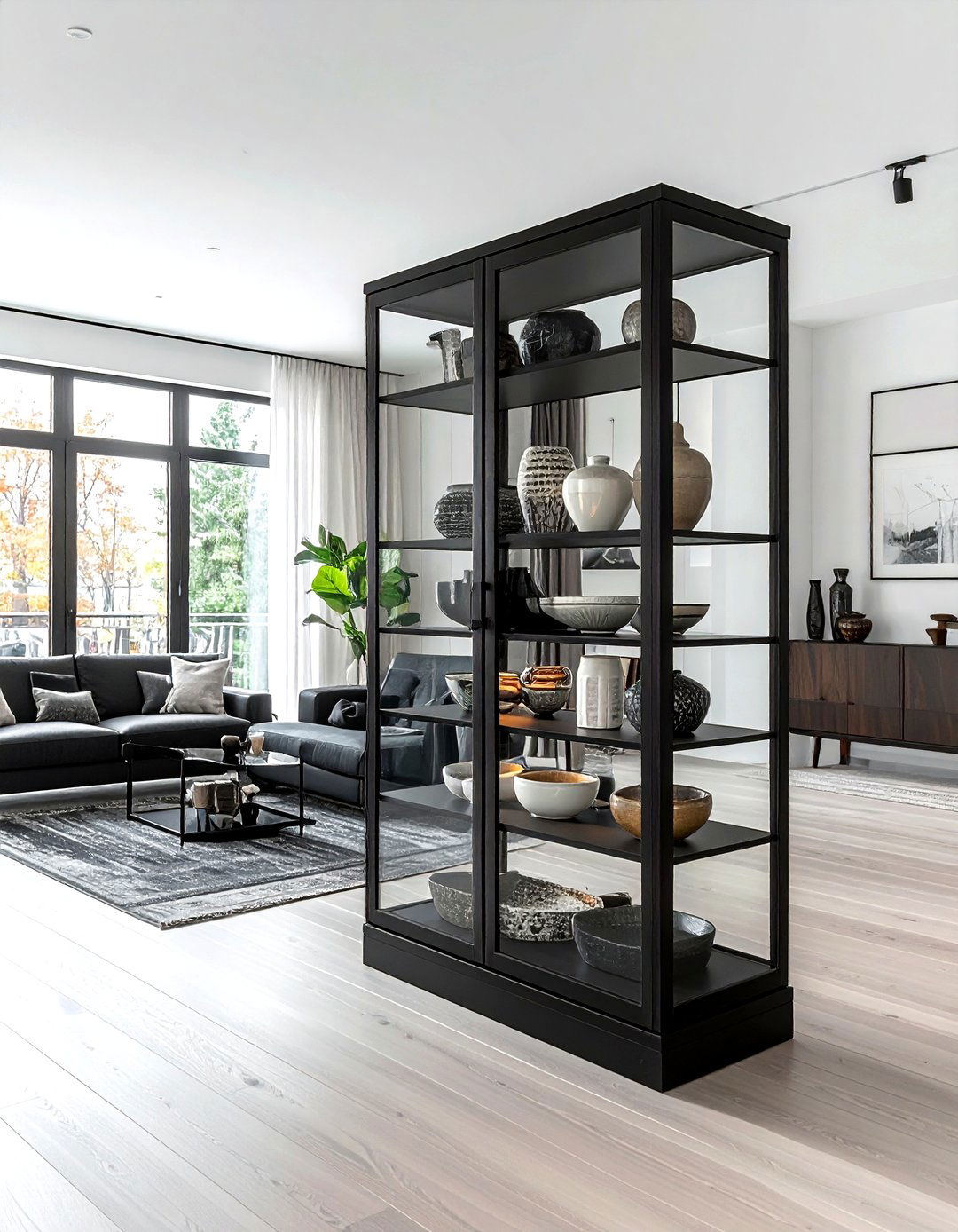 Black metal display case - 30 living room black metal furniture ideas