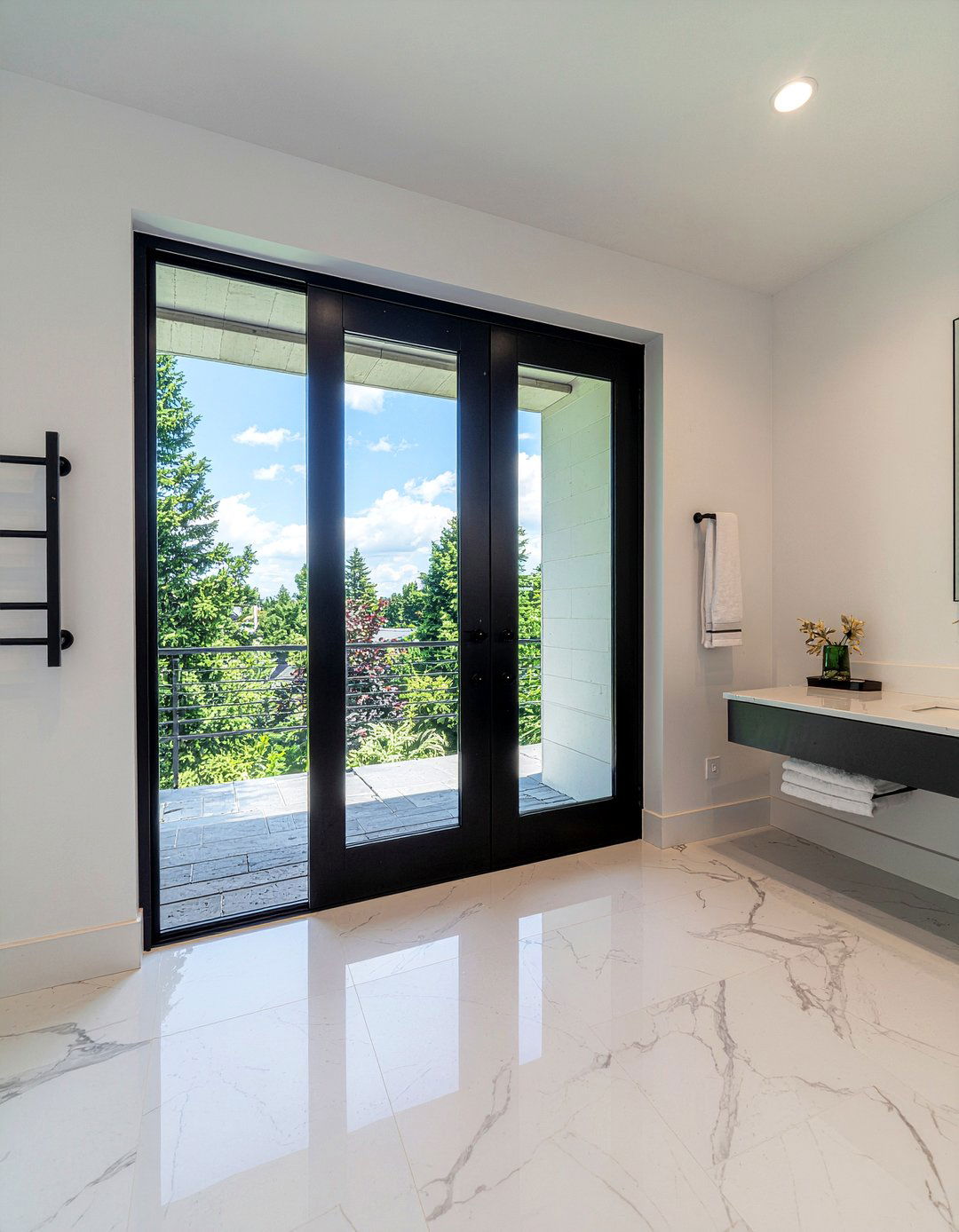 Black metal frame bathroom french doors - 30 bathroom French door ideas