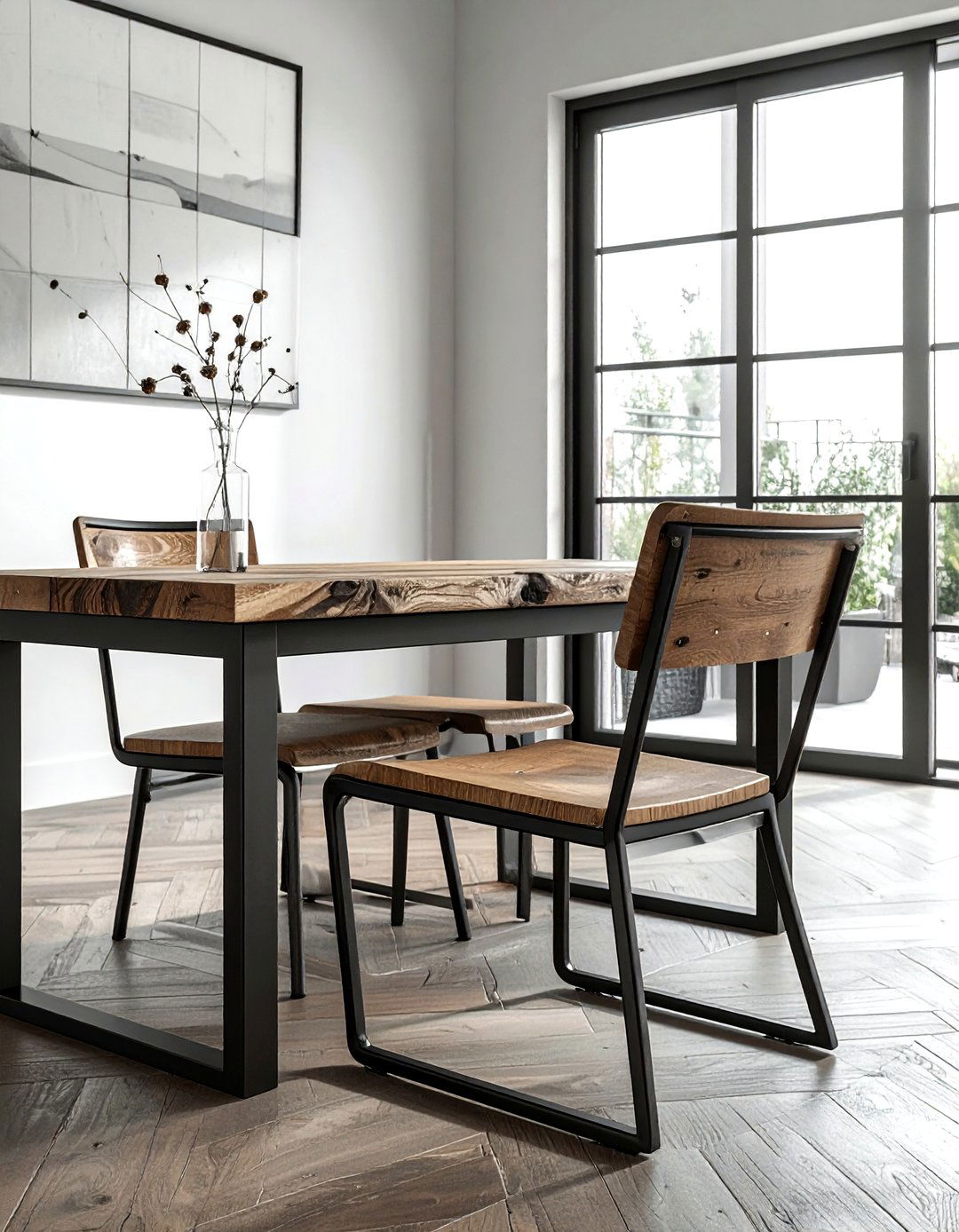 Black metal frame dining chair - 30 black dining room furniture ideas