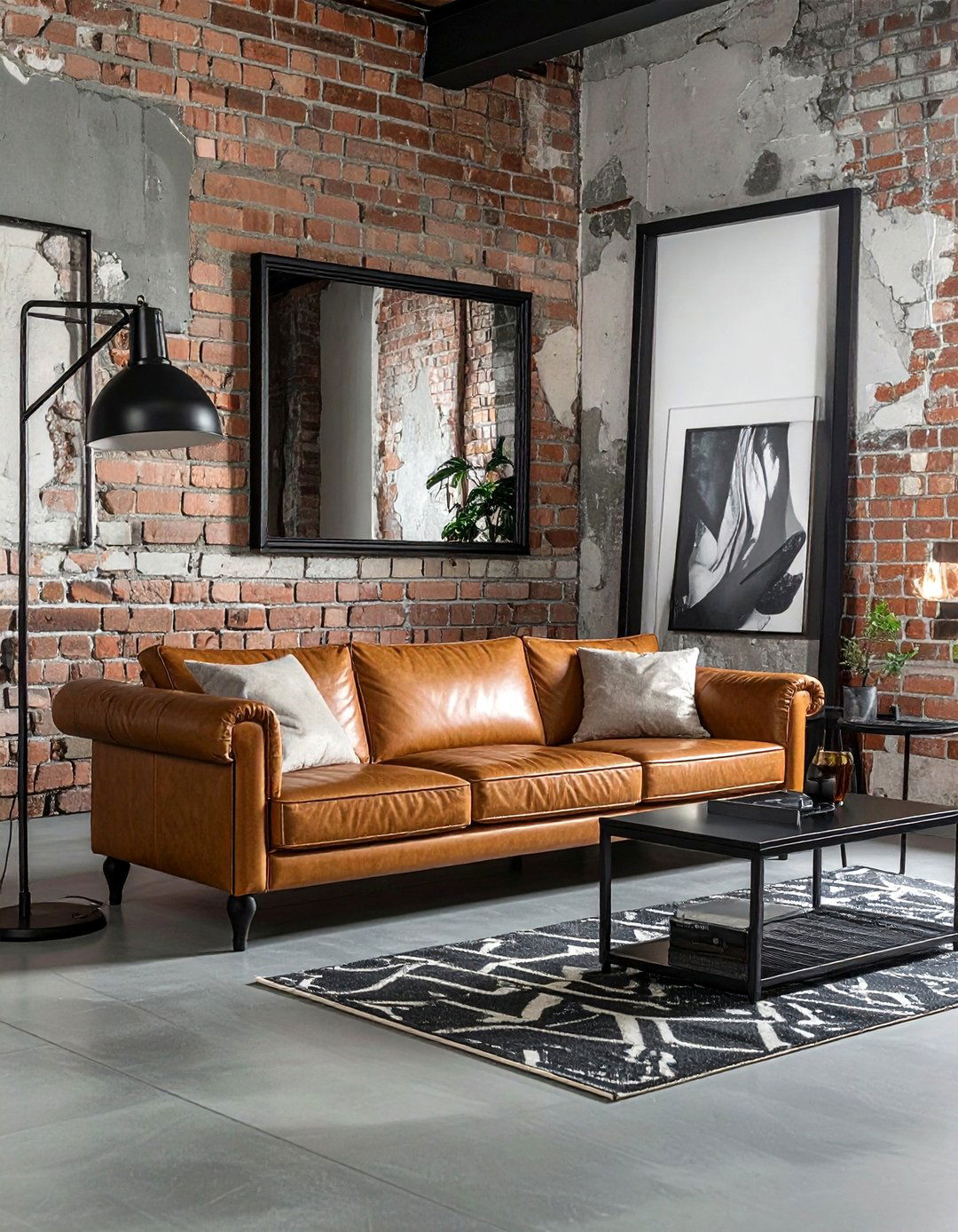 Black metal frame mirror - 30 leaning mirror ideas