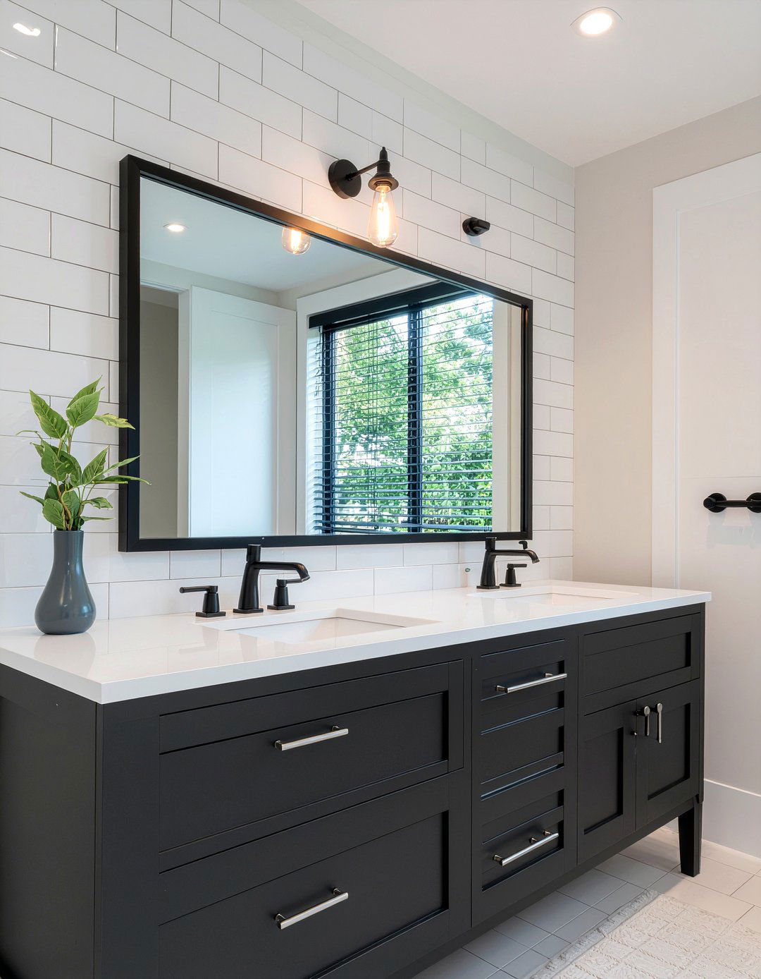 Black metal framed bathroom mirror - 30 framed bathroom mirror ideas