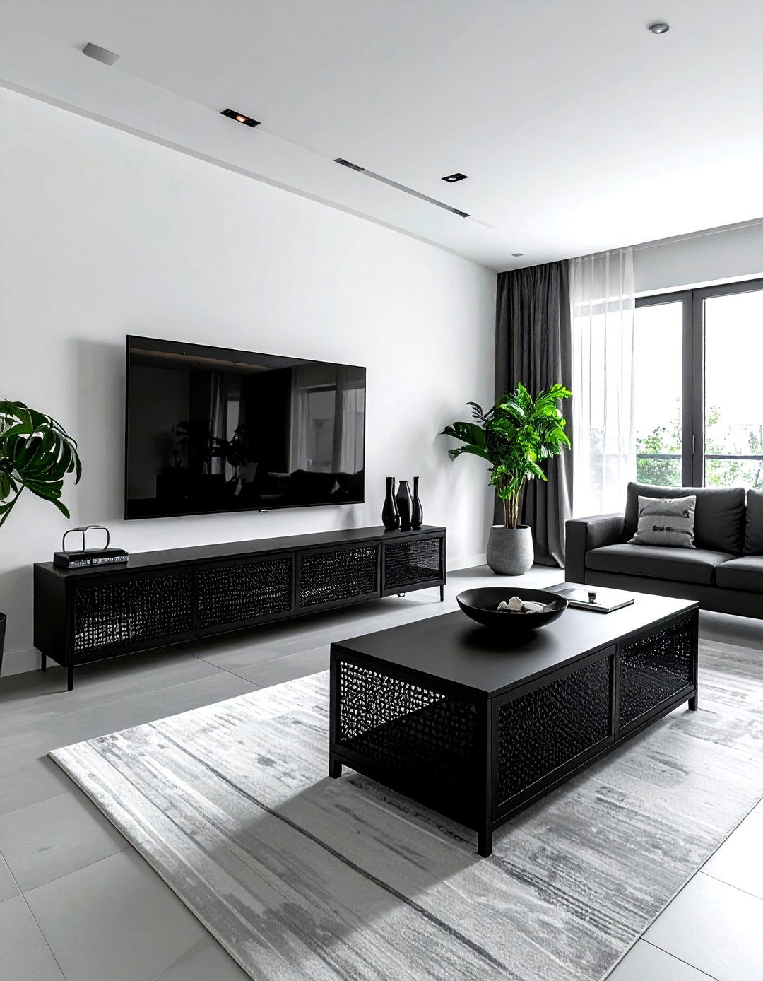 Black metal media console - 30 living room black metal furniture ideas