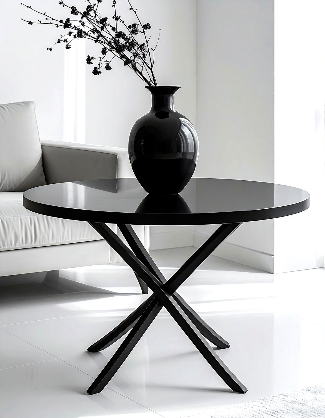 Black metal pedestal table - 30 living room black metal furniture ideas