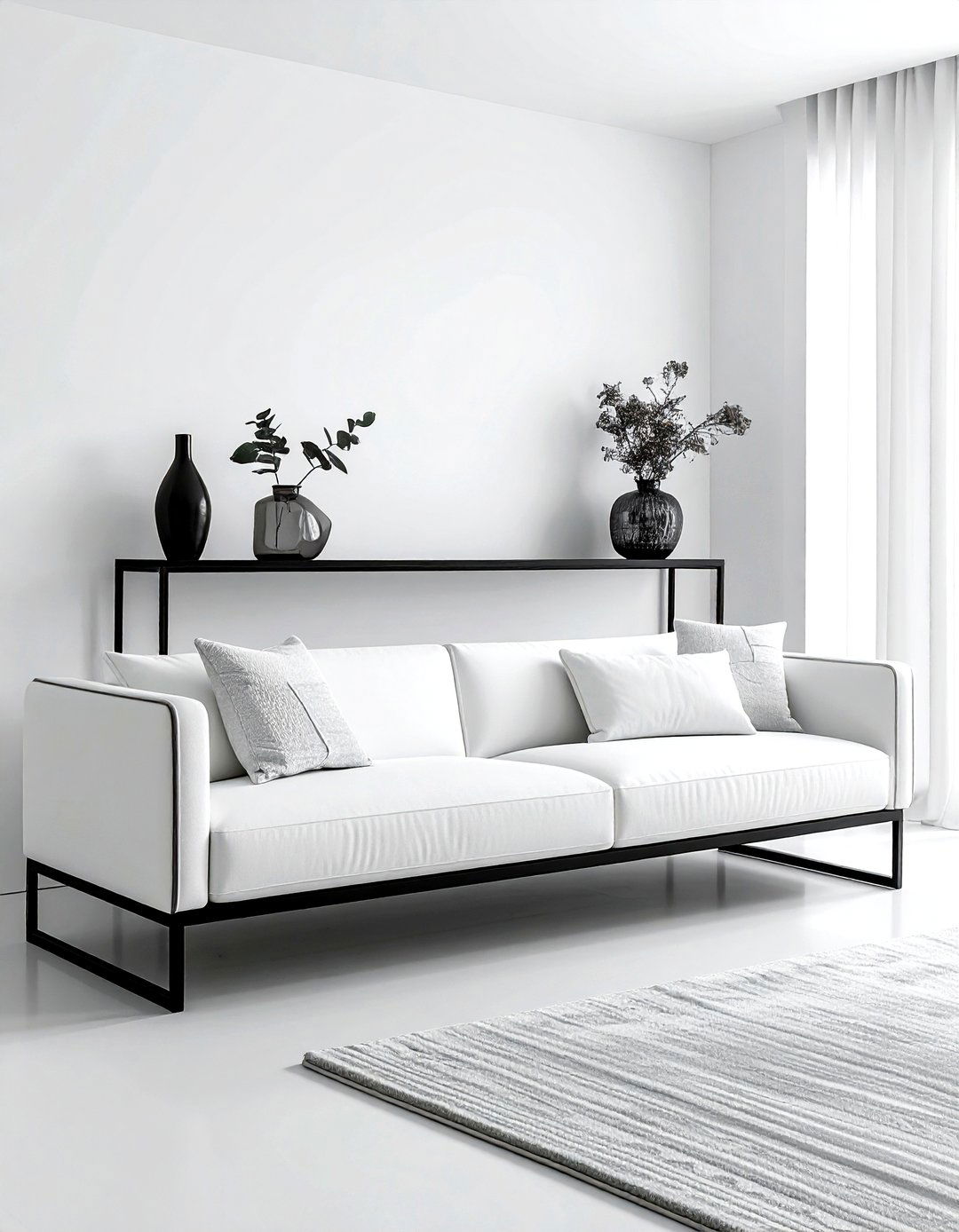 Black metal slim console - 30 living room sofa table ideas