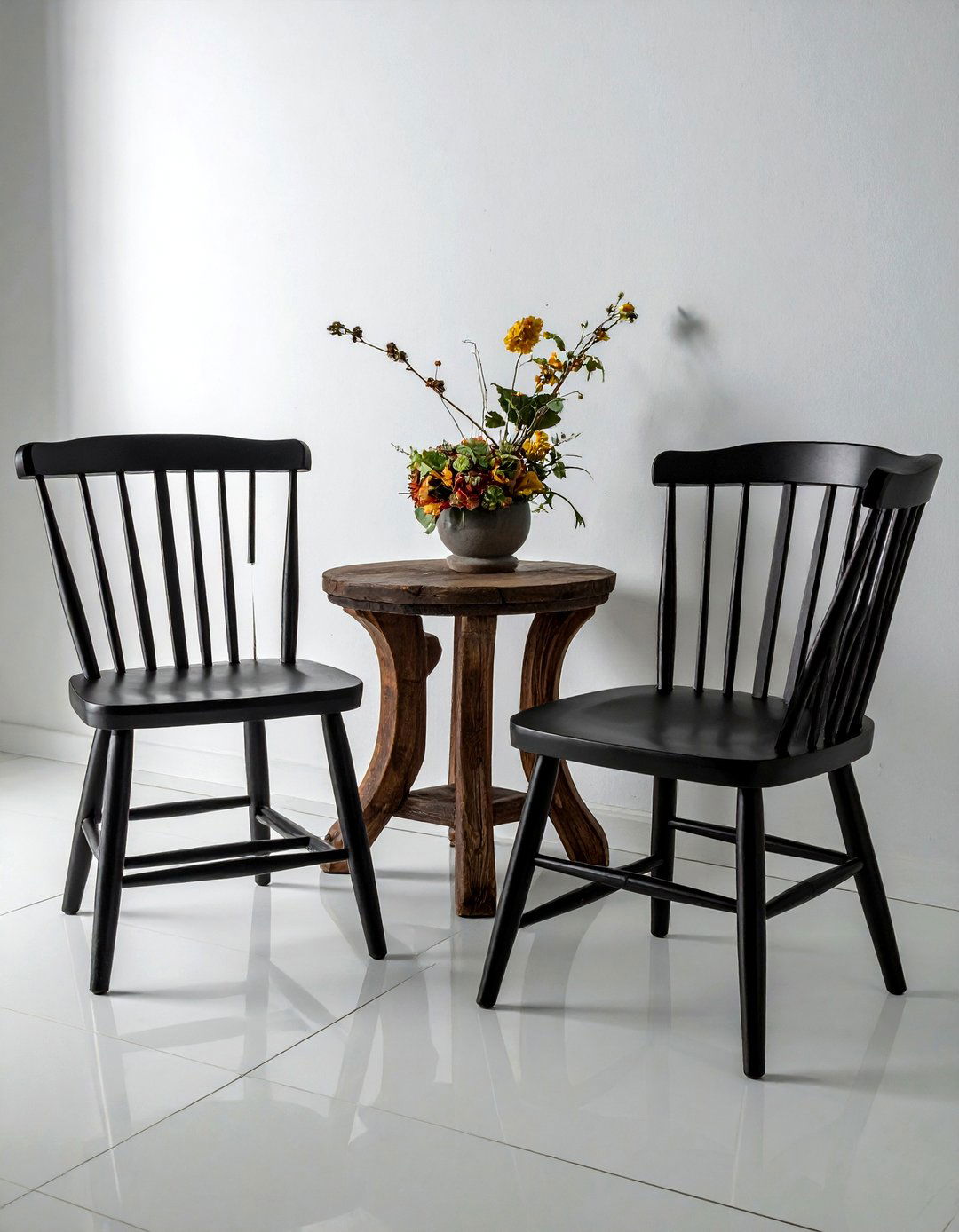 Black metal spindle chairs - 30 farmhouse black living room ideas