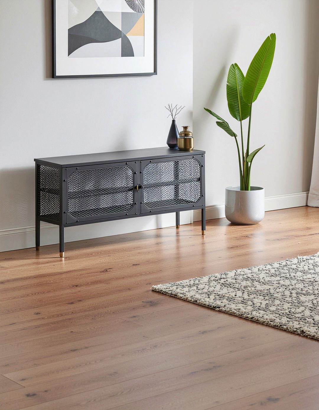 Black metal tv stand - 30 living room tv stand ideas