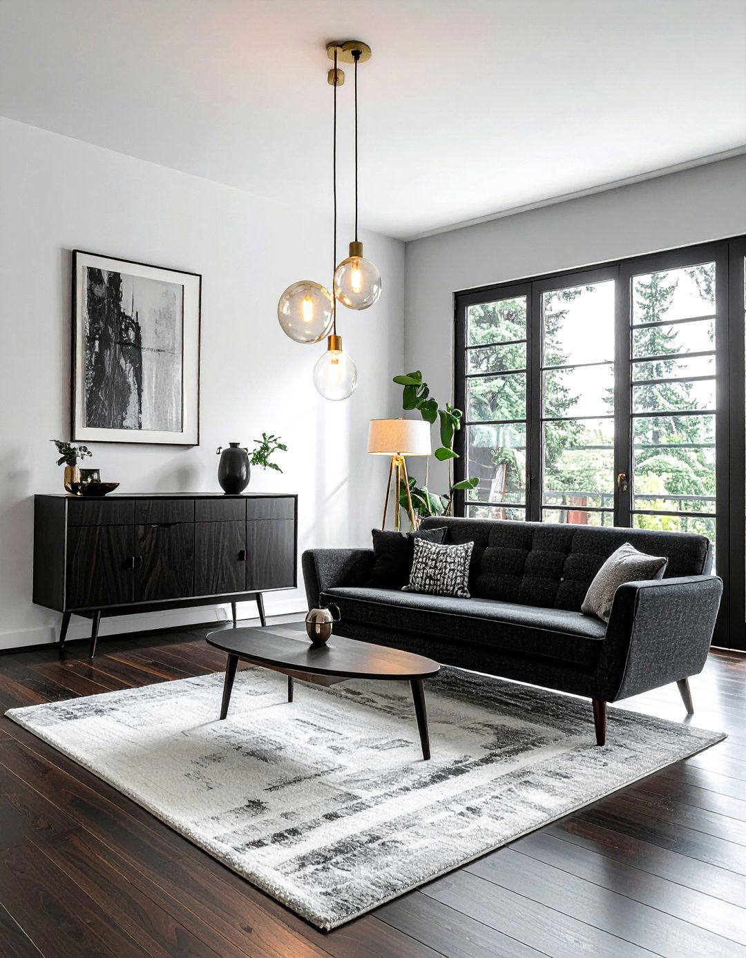Black mid century modern - 30 black living room decor ideas