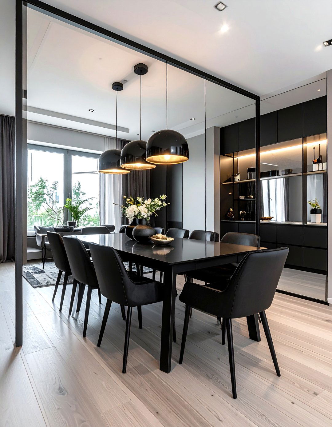 Black mirror dining room - 30 black dining room decor ideas