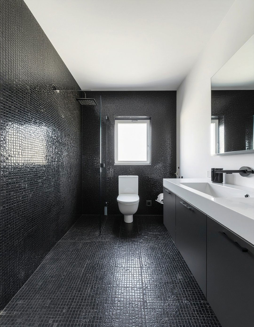Black mosaic tile bathroom - 30 all black bathroom ideas
