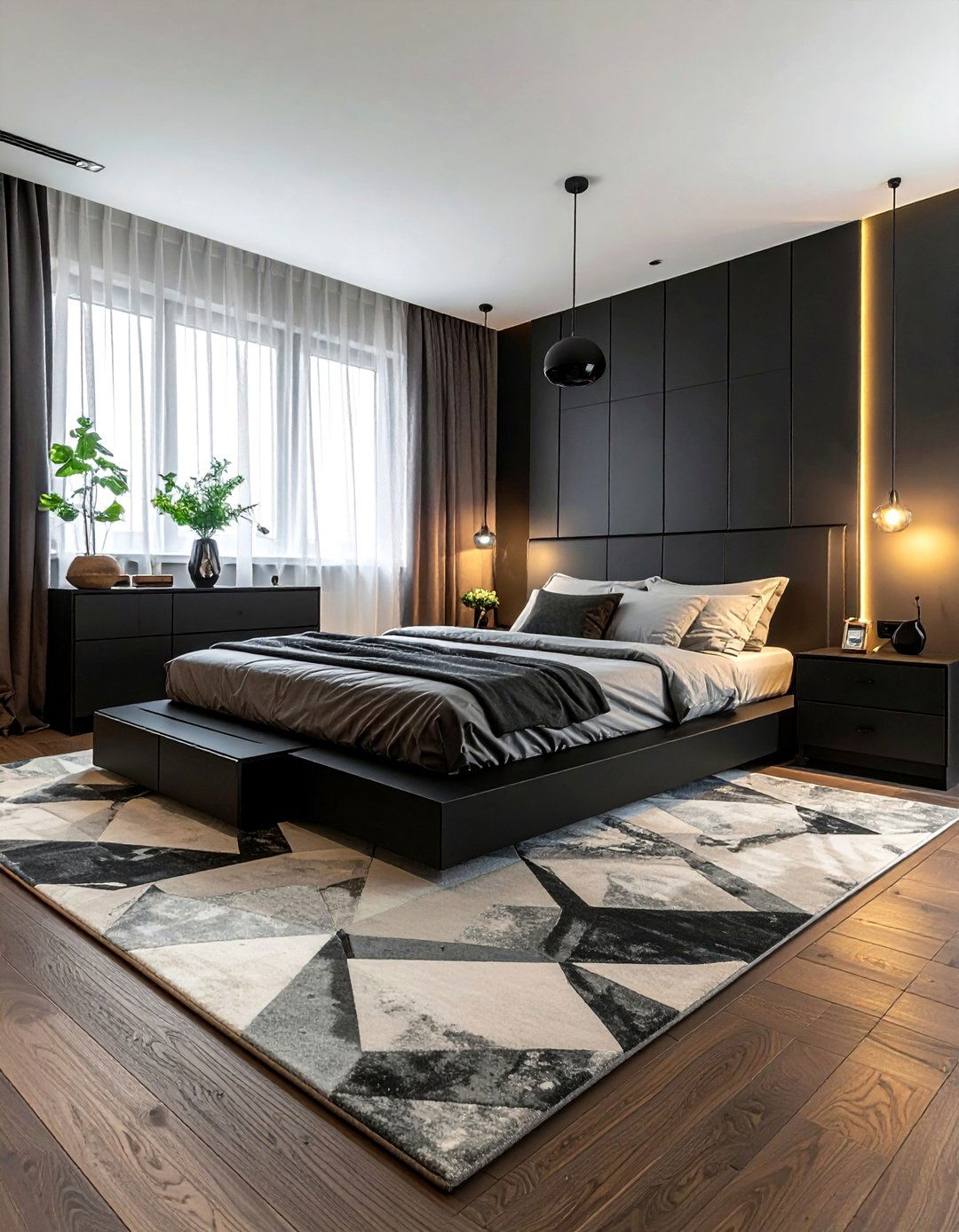 Black nesting table set - 30 black bedroom furniture ideas