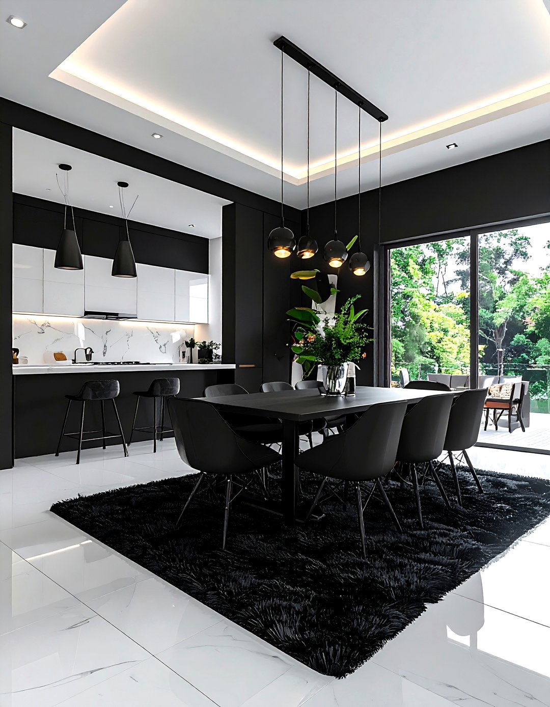 Black open concept dining room - 30 black dining room decor ideas