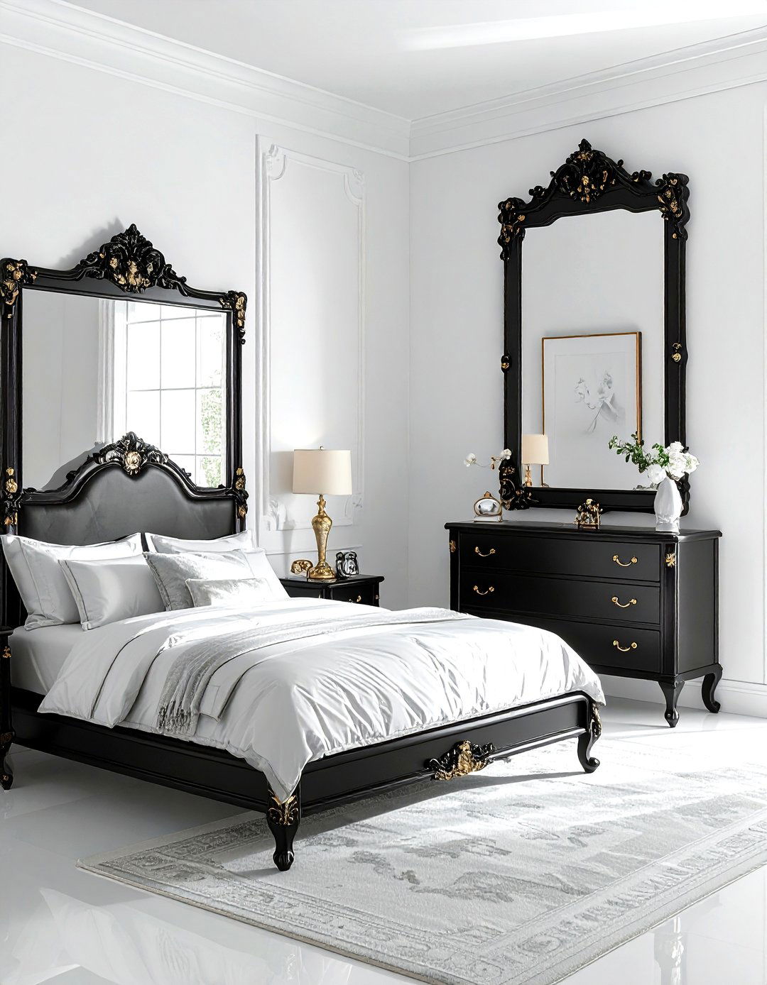 Black ornate mirror bedroom - 30 traditional black bedroom ideas
